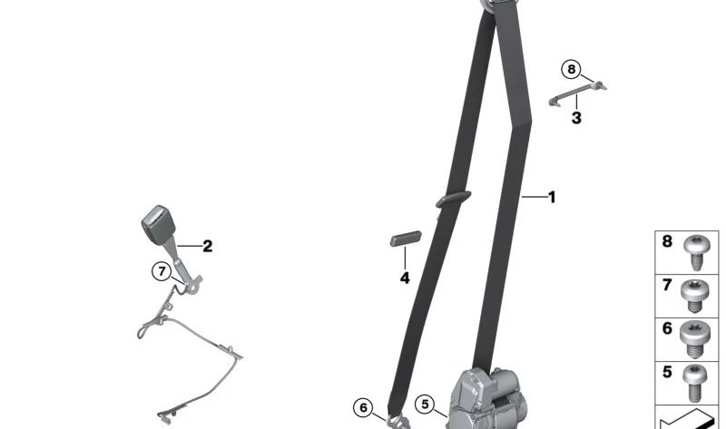 Cintura di sicurezza frontale destra 72115A32DF4 per BMW G60, G61, G90, G70. BMW originale.