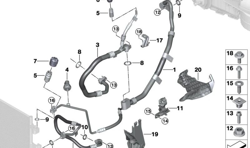 Evaporatore del tubo di aspirazione al compressore OEM 64539500243 per BMW F95, F96 (x5m, x6m). BMW originale.