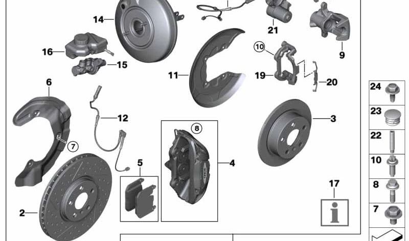 Cilindro maestro de freno para BMW Serie 1 F40, F52 Serie 2 F44, F45, F46 X1 F48, F49 X2 F39 MINI F54, F56, F57, F60 (OEM 34336868997). Original BMW