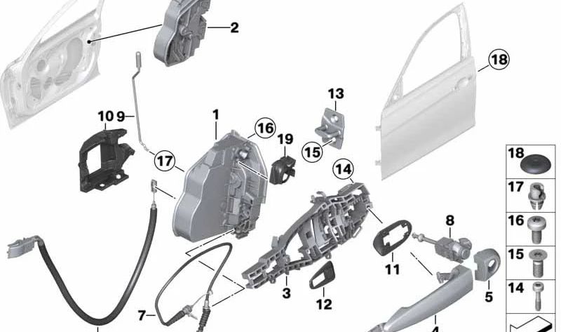 Varilla de apertura de puerta delantera izquierda OEM 51217270005 para BMW F30, F31, F80. Original BMW.