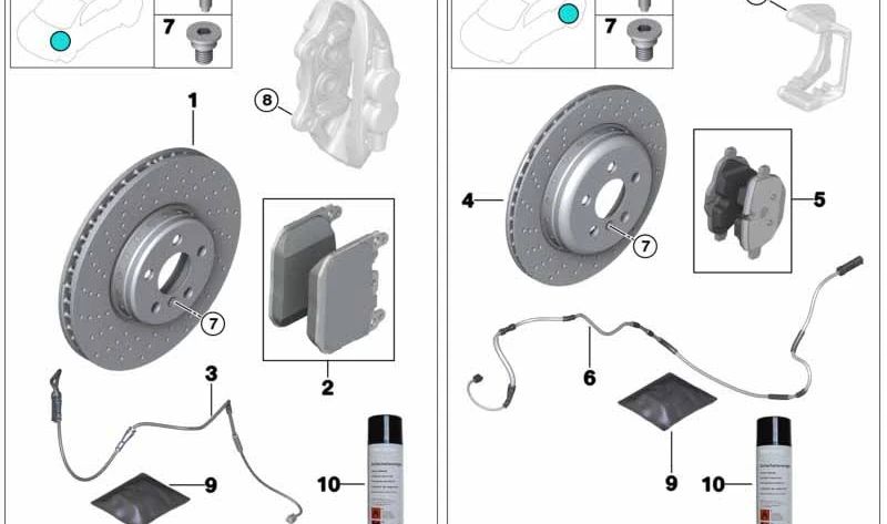 Asbestfreier Bremsbelag-Reparatursatz für BMW F10, F06, F12, F13 (OEM 34112284370). Original BMW.