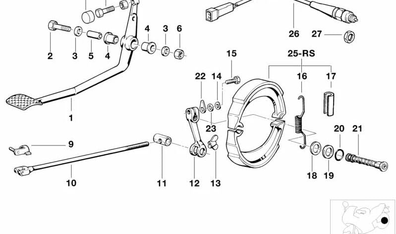 Levier de frein arrière OEM 35212310896 pour BMW Motorrad (modèles compatibles: R50 / 5, R60 / 5, R75 / 5). BMW d'origine.