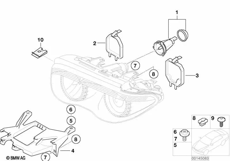 Rechte Scheinwerferhalterung für BMW E65, E66 (OEM 63117162090). Original BMW