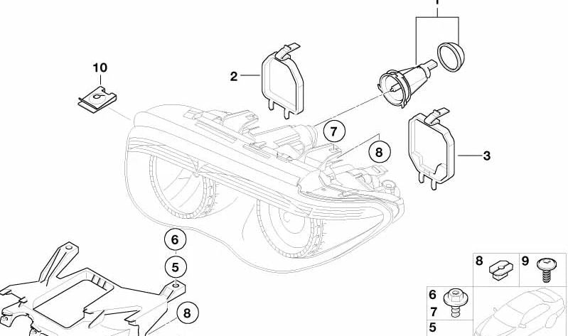 Soporte faro izquierdo OEM 63117162089 para BMW E65, E66. Original BMW.