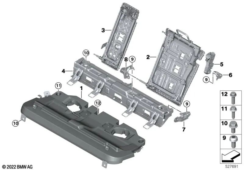 Parte de soporte del respaldo derecho para BMW X6 F96, G06, XM G09 (OEM 52207444852). Original BMW