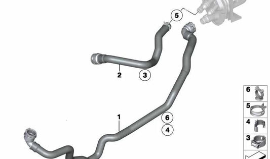 OEM Radian Return Hose 64219222651 for BMW E90, E91, E92, E93, E84. Original BMW.