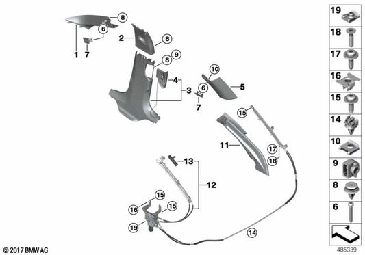 Upper left C-pillar cover for BMW 5 Series G31, G31N (OEM 51437438461). Original BMW