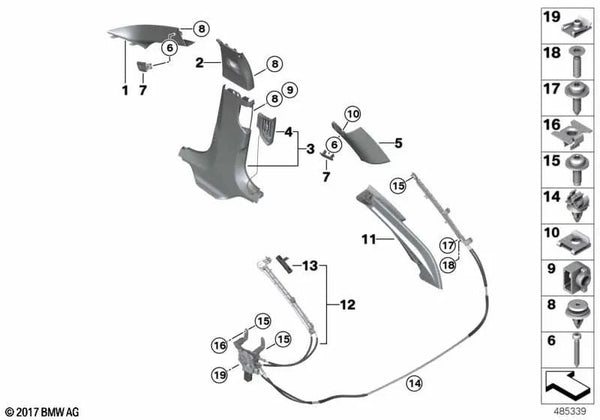 Cubierta columna C superior izquierda para BMW Serie 5 G31, G31N (OEM 51437438461). Original BMW