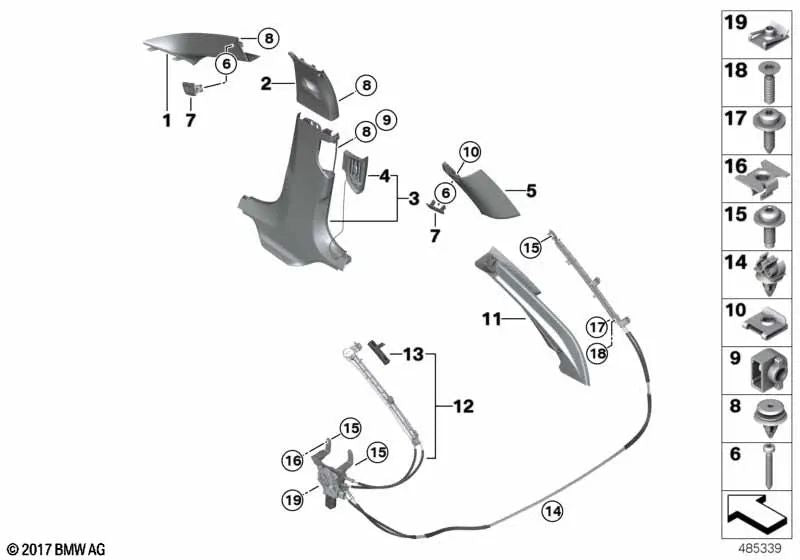 Cubierta de columna D izquierda para BMW Serie 5 G31, G31N (OEM 51437438457). Original BMW