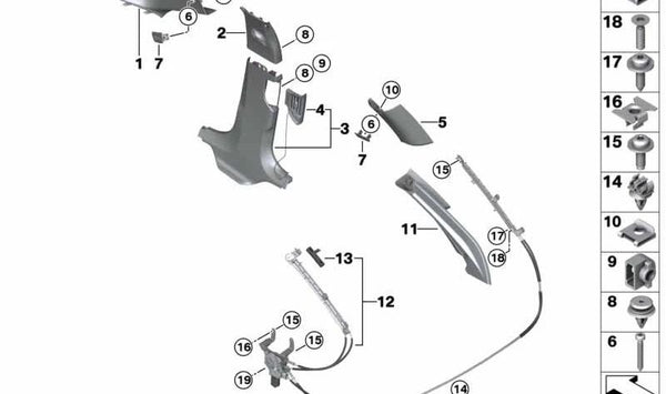 Embellecedor izquierdo del pilar A OEM 51439874507 para BMW F90, G30, G31, G38. Original BMW.