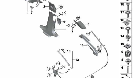 Right A-pillar Cover for BMW 5 Series G30, G31, G38 (OEM 51437419698). Original BMW