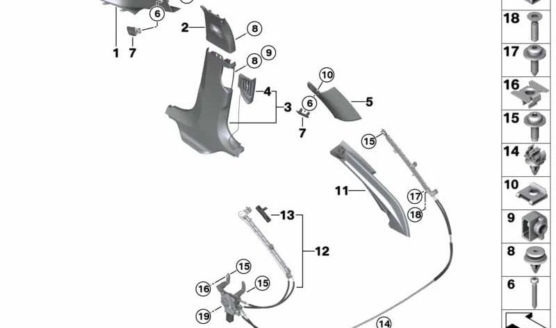 Embellecedor original OEM 51438070631 para el pilar D izquierdo de BMW G31 (Serie 5 Touring). Original BMW.