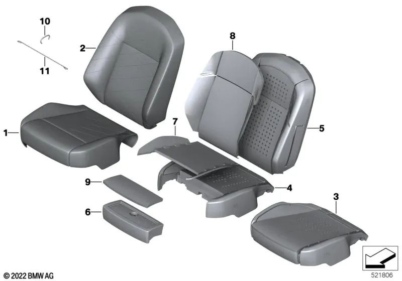 Funda asiento confort de cuero izquierda para BMW G70, G73 (OEM 52105A43797). Original BMW