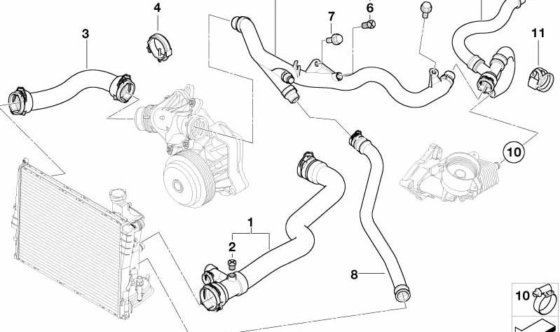 Manguera de agua OEM 11532249779 para BMW E46 (316i, 318i, 320i, 323i, 325i, 328i, 330i). Original BMW.