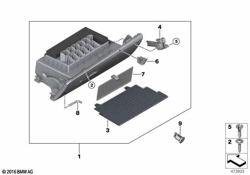 Guantera para BMW X1 F48, F48N, X2 F39 (OEM 51166841166). Original BMW