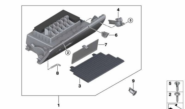 Alfombrilla interior para guantera OEM 51169388776 para BMW F48, F39. Original BMW.