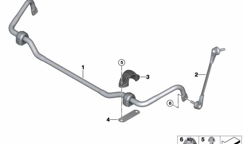 Barra stabilizzatore anteriore con blocchi silenziosi OEM 31305A52D40 per BMW G20, G21, G22, G26. BMW originale.