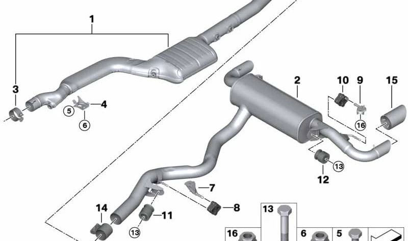 Silencioso trasero OEM 18308599493 para BMW G20, G21, G22, G23, G26. Original BMW.