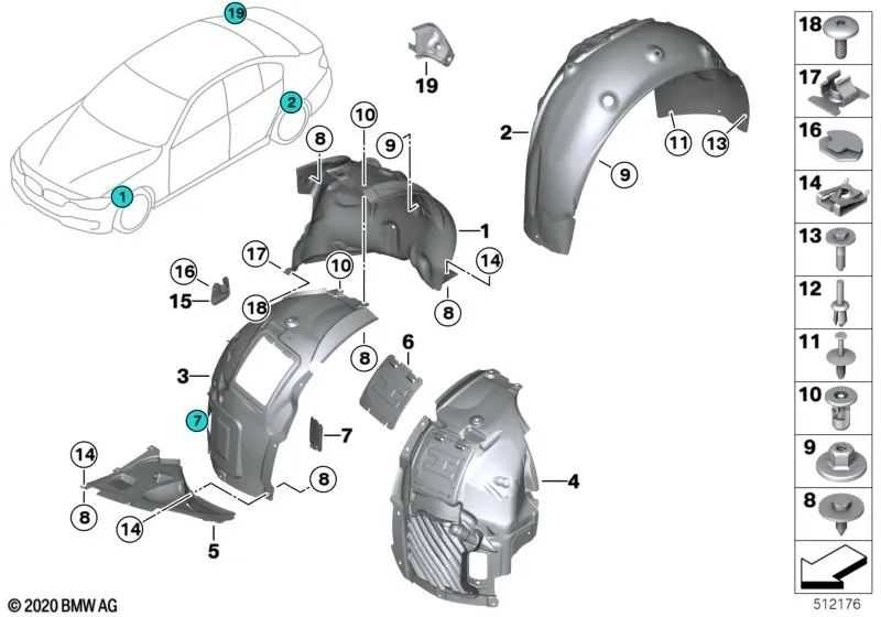 Front Left Wheel Arch Cover for BMW 3 Series F34, F34N (OEM 51717288907). Genuine BMW