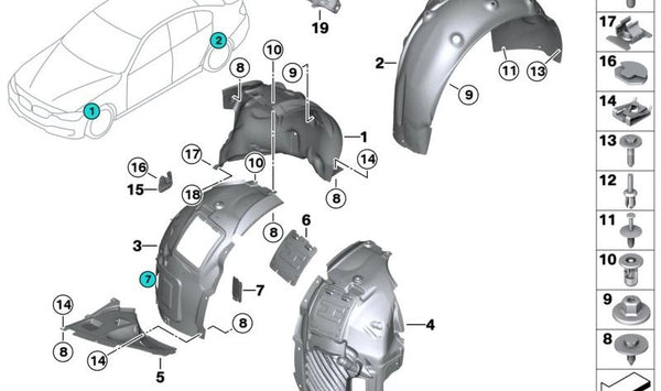 Cubierta interior del paso de rueda delantero izquierdo OEM 51717356825 para BMW Serie 3 GT (F34). Original BMW.