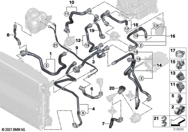 Tubo del radiador de refrigerante para BMW E46, F30, F80 (OEM 17128477899). Original BMW.