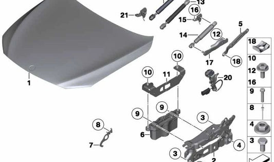 Soporte de amortiguador de gas derecho para BMW F01, F02, F04 (OEM 51237201280). Original BMW.