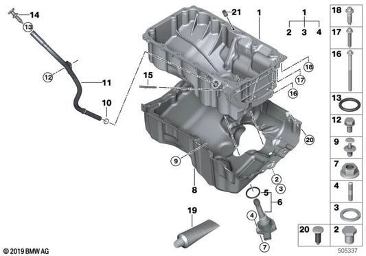 Ölwanne für BMW G42, G20, G21, G28, G22, G23, G26, G30, G31, G32, G11, G12 (OEM 11138513658). Original BMW.