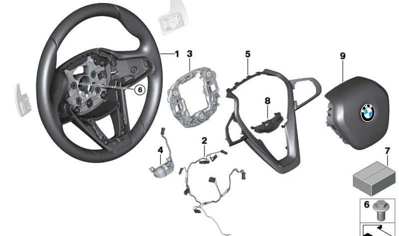 Volante sportivo in pelle con camme di scambio OEM 32309867105 per BMW G11, G12. BMW originale