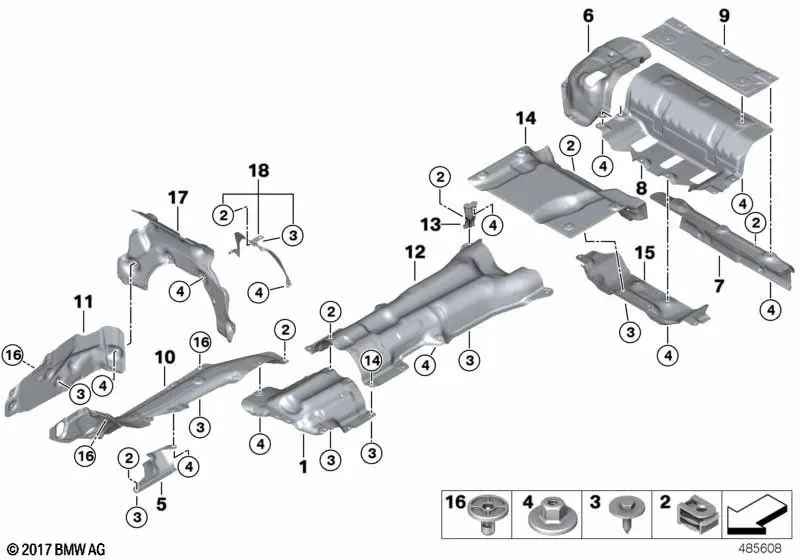 Aislamiento térmico silenciador trasero delantero para BMW Serie 5 G31N (OEM 51489449834). Original BMW.