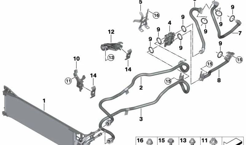 Tubería del Enfriador de Aceite de Transmisión para BMW X5 G05 (OEM 17229494456). Original BMW