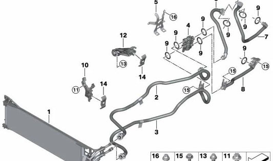 Tubería del Enfriador de Aceite de Transmisión para BMW X5 G05 (OEM 17229494456). Original BMW