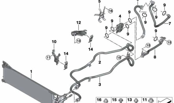 Tubo de retorno refrigerante de la caja de cambios OEM 17229494457 para BMW G05. Original BMW.