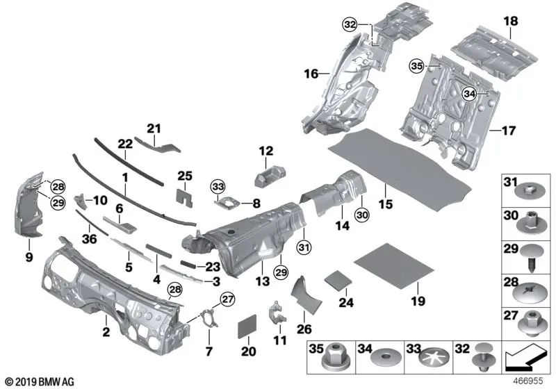 Aislamiento acústico para BMW Serie 7 G11N, G12N (OEM 51487938549). Original BMW.