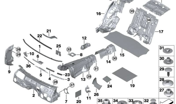 Aislante acústico del túnel trasero OEM 51487330731 para BMW Serie 7 (G12). Original BMW.