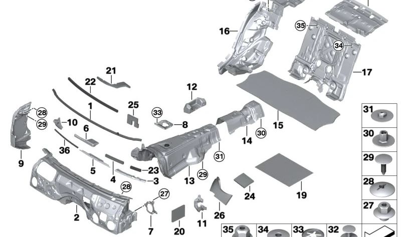 Front left sound insulation bracket for BMW 7 Series G11, G12 (OEM 51477343453). Original BMW