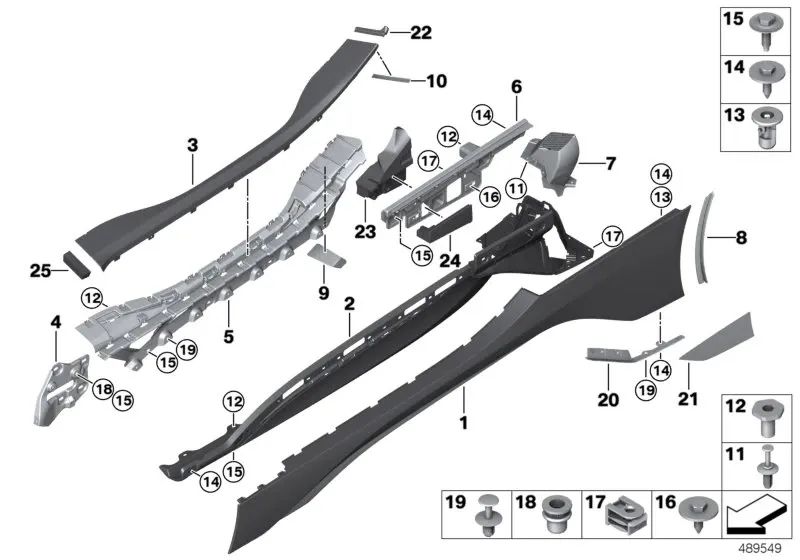 Pieza de espuma izquierda para BMW I12, I12N, I15 (OEM 51437478473). Original BMW.