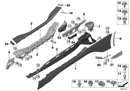 Pieza de espuma izquierda para BMW I12, I12N, I15 (OEM 51437478473). Original BMW.