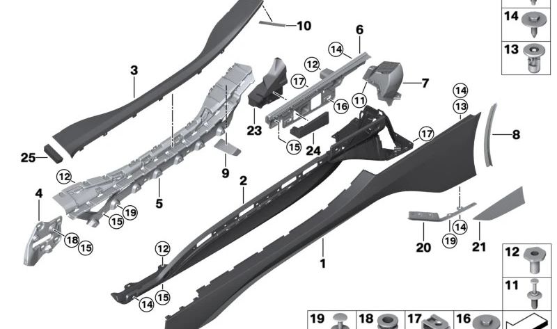 Linke Einstiegsverkleidung für BMW I12, I15 (OEM 51777435811). Original BMW