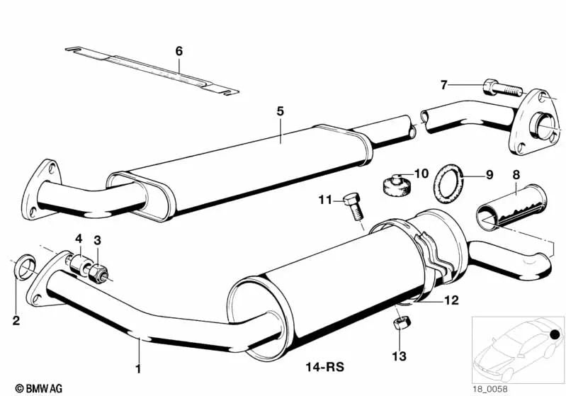 Silenciador trasero para BMW Serie 3 E21 (OEM 18121245824). Original BMW