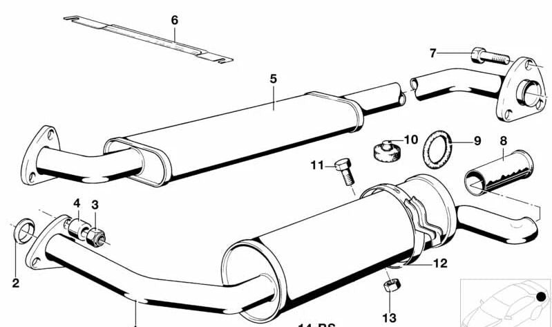 Front Silencer OEM 18121245614 pour la série BMW 3 E21. BMW d'origine.