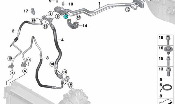 Tubería de Alta Presión Compresor-Condensador para BMW X5 F15, F85, X6 F16, F86 (OEM 64506842311). Original BMW