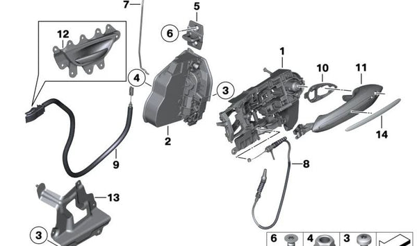 Maneta exterior de puerta delantera derecha OEM 51217216668 para BMW Serie 5 GT (F07). Original BMW.