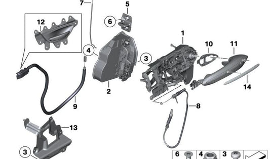 Cierre centralizado completo puerta delantera izquierda OEM 51215A36F01 para BMW F07 (Serie 5 GT). Original BMW.