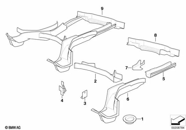 Travesaño trasero derecho para BMW E31 (OEM 41118152996). Original BMW.