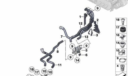 Tubo de agua para BMW Serie 5 F07, F10, F11, Serie 7 F01, F02 (OEM 64509170347). Original BMW