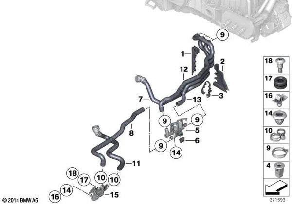 Manguera de Refrigerante de Retorno para BMW F10N, F11N (OEM 64219332283). Original BMW.