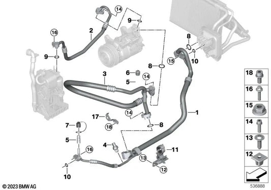 Tubería de Presión Compresor-Condensador para BMW G01, G01N, G02, G02N (OEM 64539476309). Original BMW