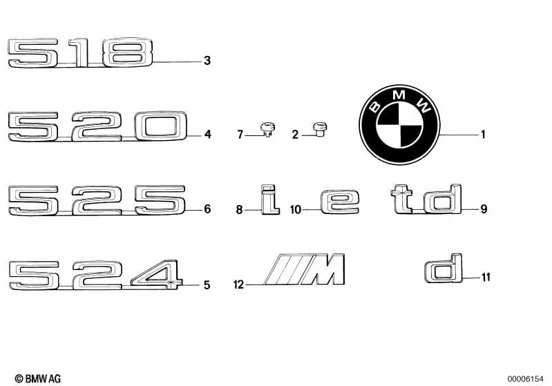 Rear emblem sticker for BMW 3 Series E30, 5 Series E28 (OEM 51141917430). Original BMW