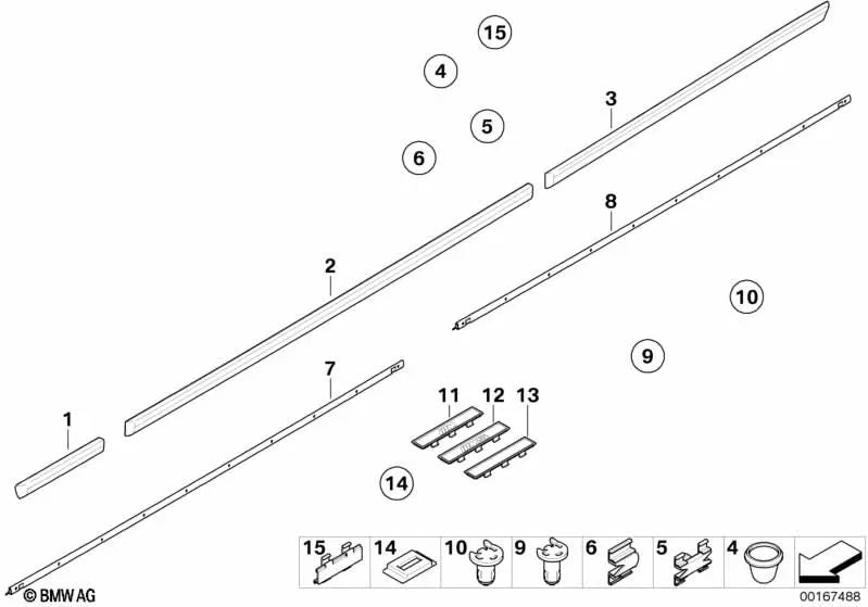 Moldura de parachoques lateral delantera derecha para BMW E39 (OEM 51138184482). Original BMW