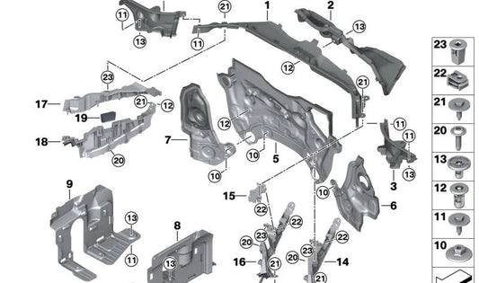 Parte inferior del tabique derecho para BMW G05, G06, G07 (OEM 51717424948). Original BMW